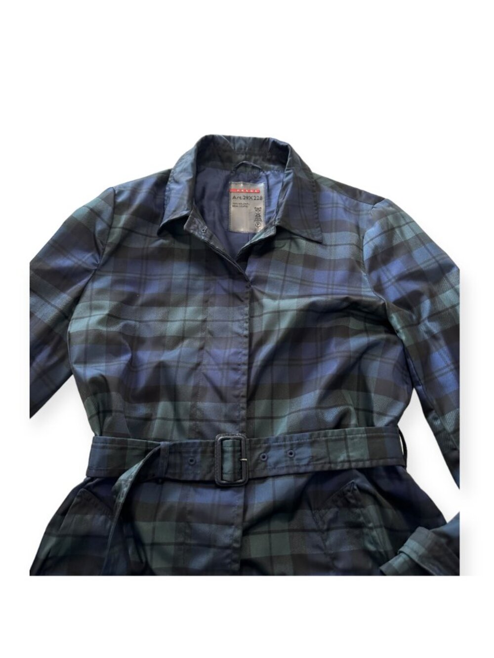 Prada Blackwatch Tartan Nylon Trench Coat IT46 PU Coated - Picture 9 of 16